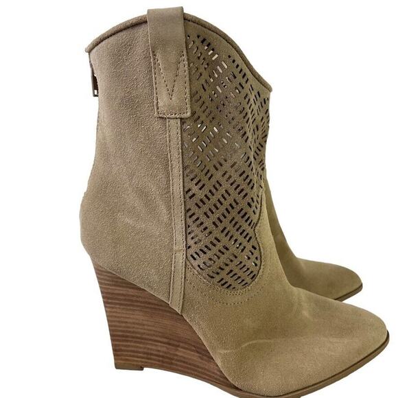 Crown Vintage Iris Womens Suede Stacked Wedge Western Leather Boots Ankle sz 8 - Picture 12 of 16
